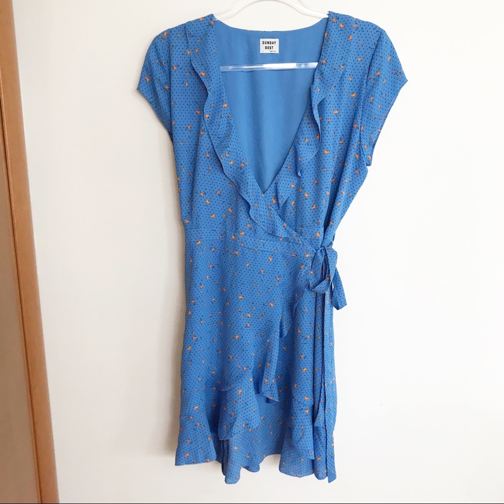 Aritzia Sunday Best blue wrap dress